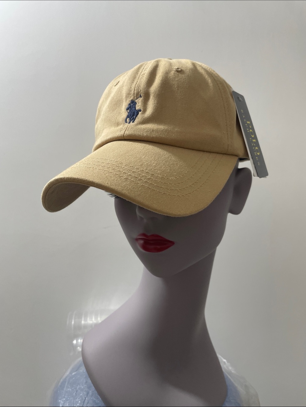 Ralph Lauren Tan Baseball Cap with Navy Pony Logo